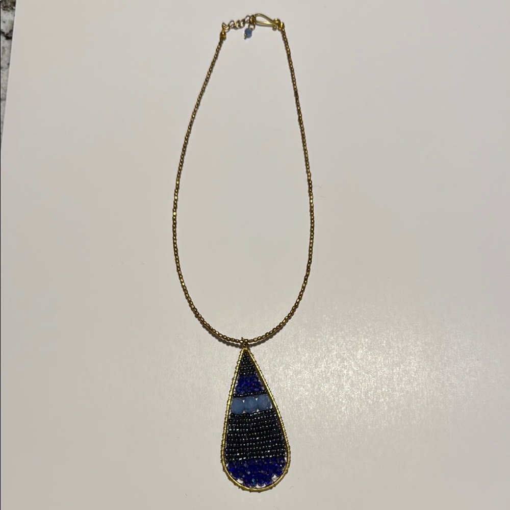 Blue and Gold Teardrop Pendant Necklace